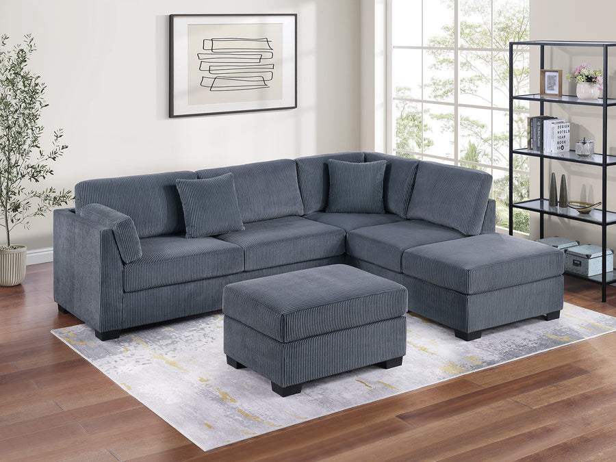 Contemporary Sectional Sofa Set Reversible L/R Chaise Sofa Dark Gray Corduroy Upholstered Pillows Living Room Furniture - primary color shot