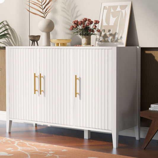 Ulric Modern 3-Door Accent Cabinet with Gold Handle, White