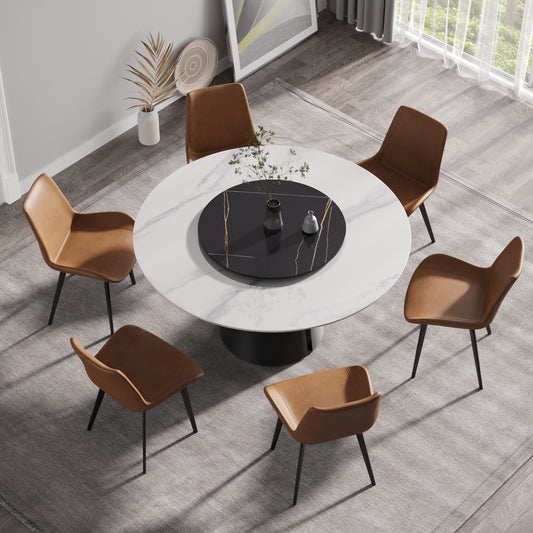 Caspian II 59" Round Modern Faux Marble Dining Table, Black & White