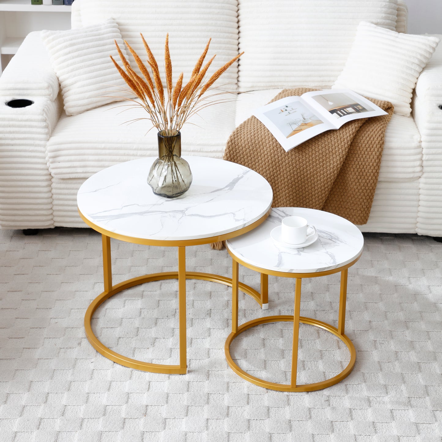 White & Gray Nesting Tables with Gold Legs - primary color shot