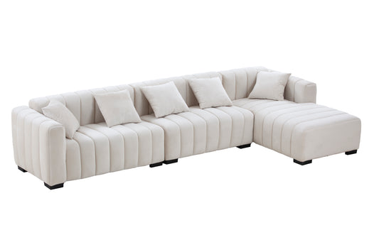 L-Shape Sectional Sectional with Deep Tufted Velvet Upholstered Right Chaise Modular Sectional Beige - detail view 2