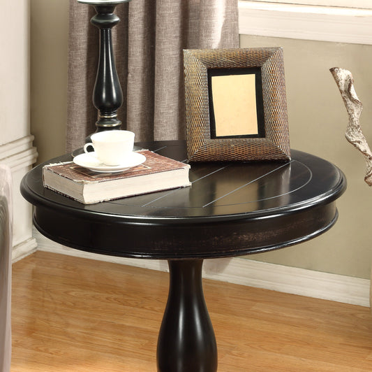 Rene Round Wood Pedestal Side Table, Black