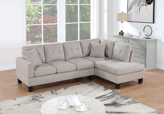 Living Room Furniture 2-PCS Sectional Sofa Set LAF Sofa And RAF Chaise Mushroom Color Tweeted-Like Velvet Tufted Couch Nailheads - primary color shot
