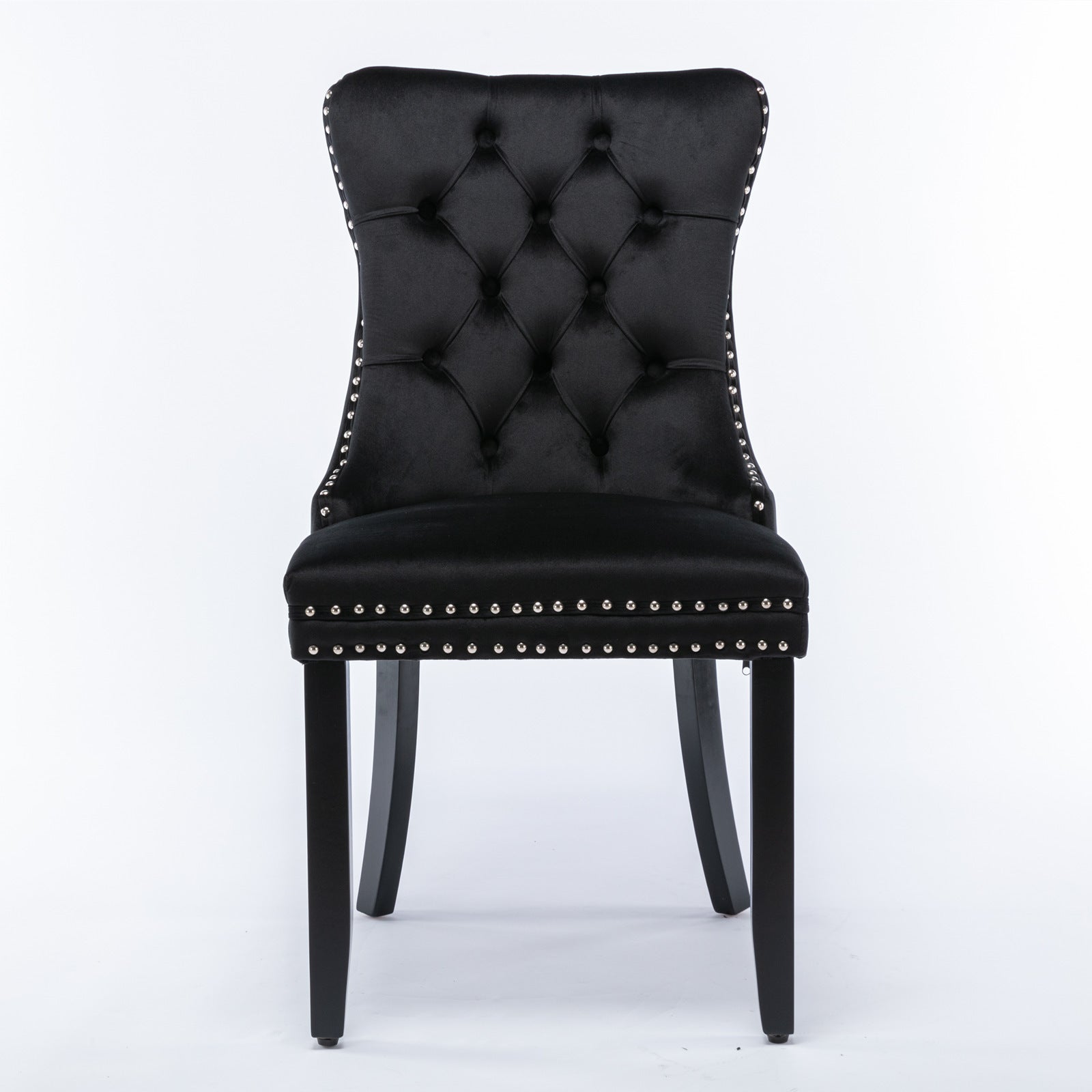 Niki Modern Velvet Side Chair with Nailhead Trim & Black Leg Set of 2 Black