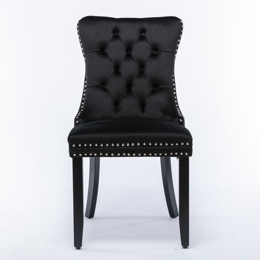 Niki Modern Velvet Side Chair with Nailhead Trim & Black Leg Set of 2 Black