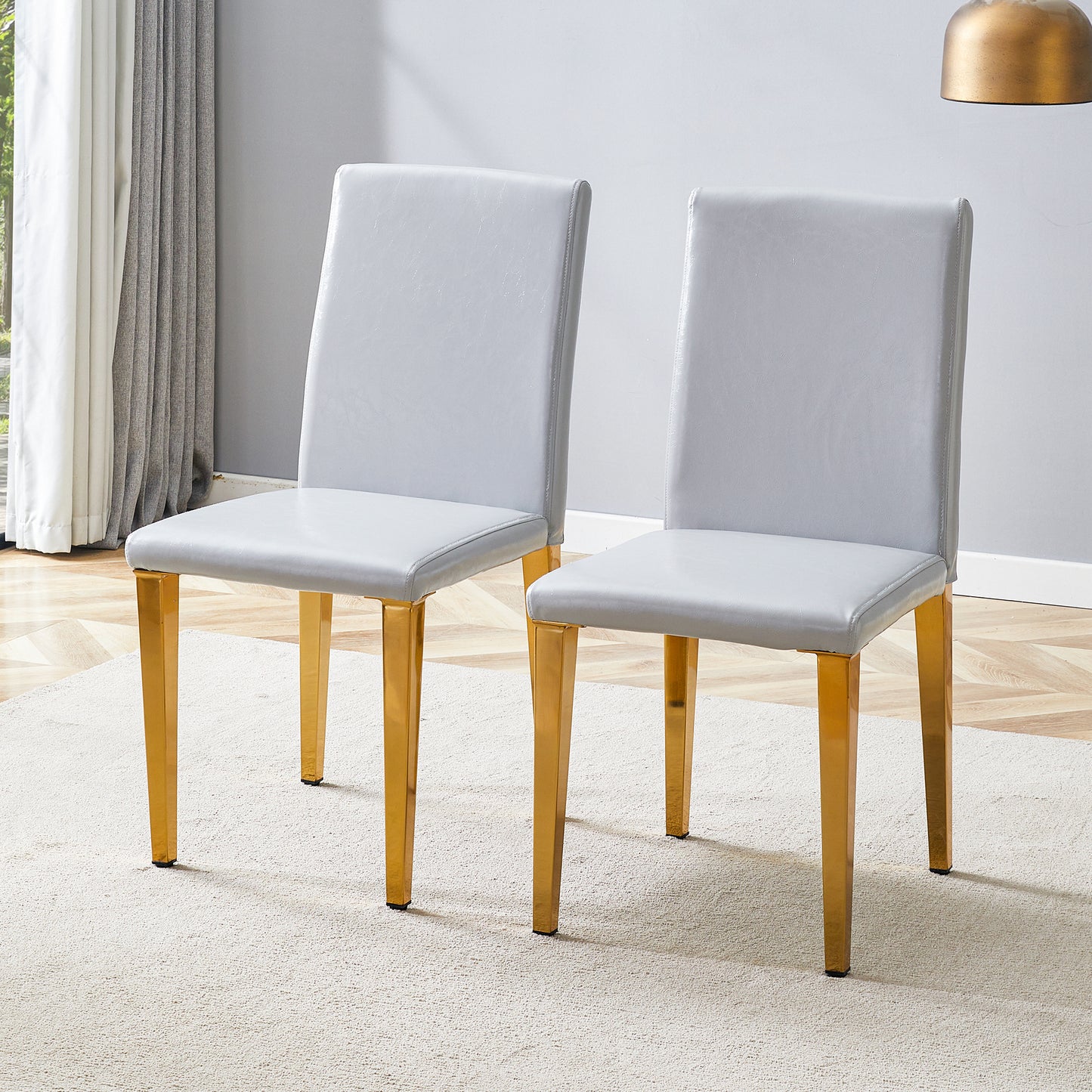 Gray PU Leather Dining Chairs with Gold Legs (set of 2) - detail view 4