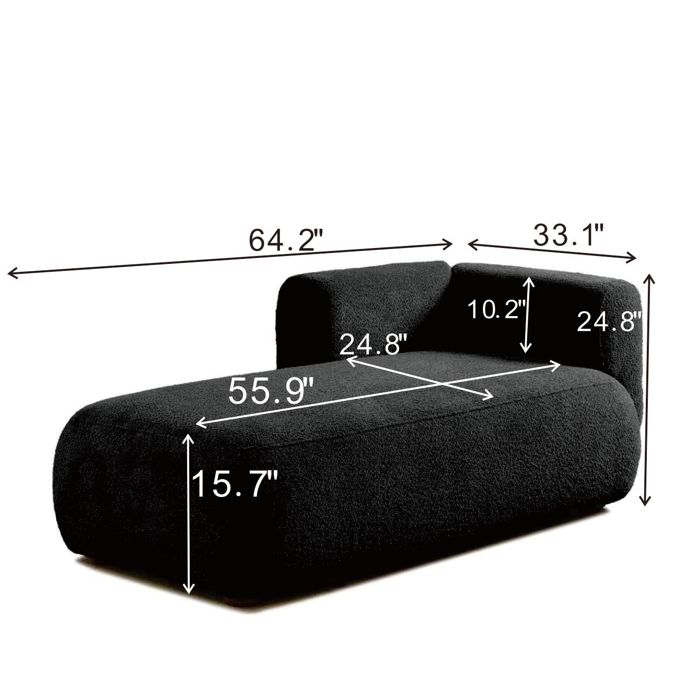 Upholstered Chaise Lounge - Black - detail view 5