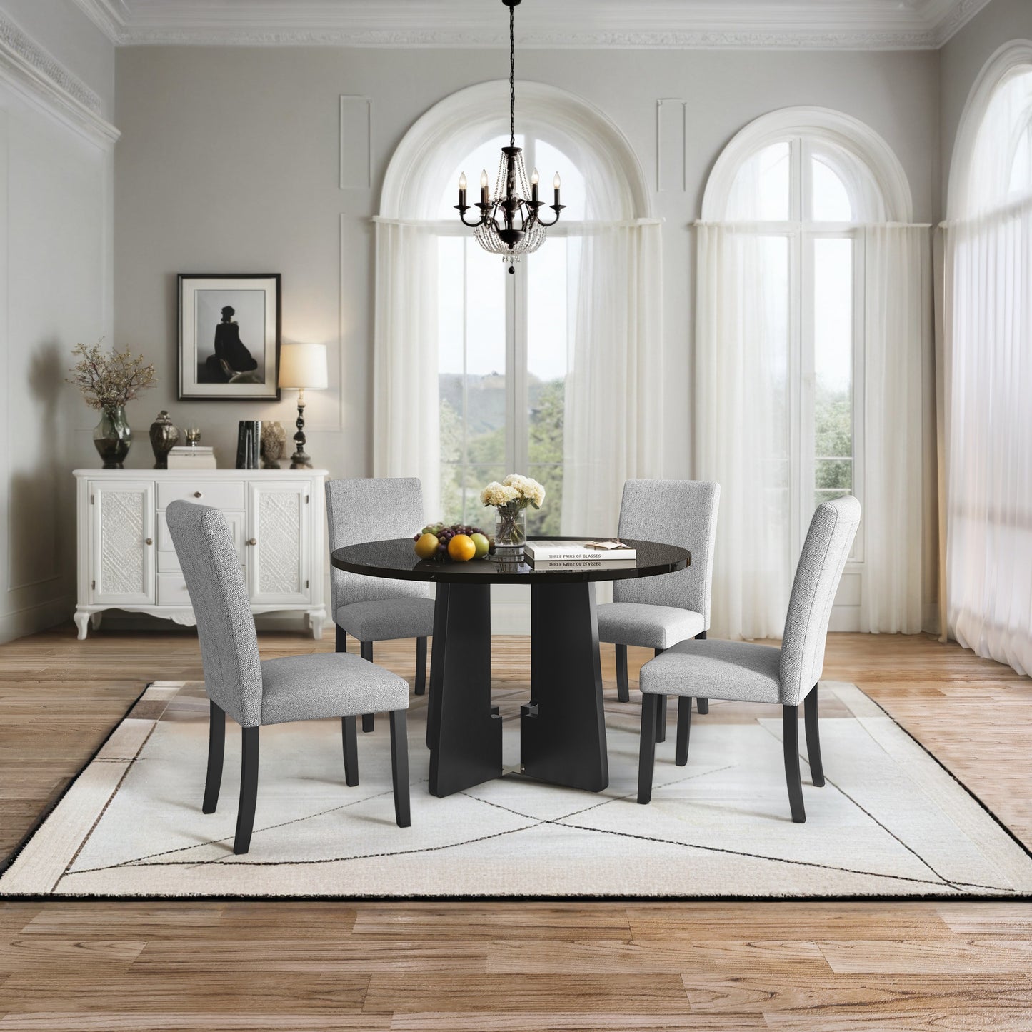 5-Piece Round Dining Table Set - Grey+black - detail view 3