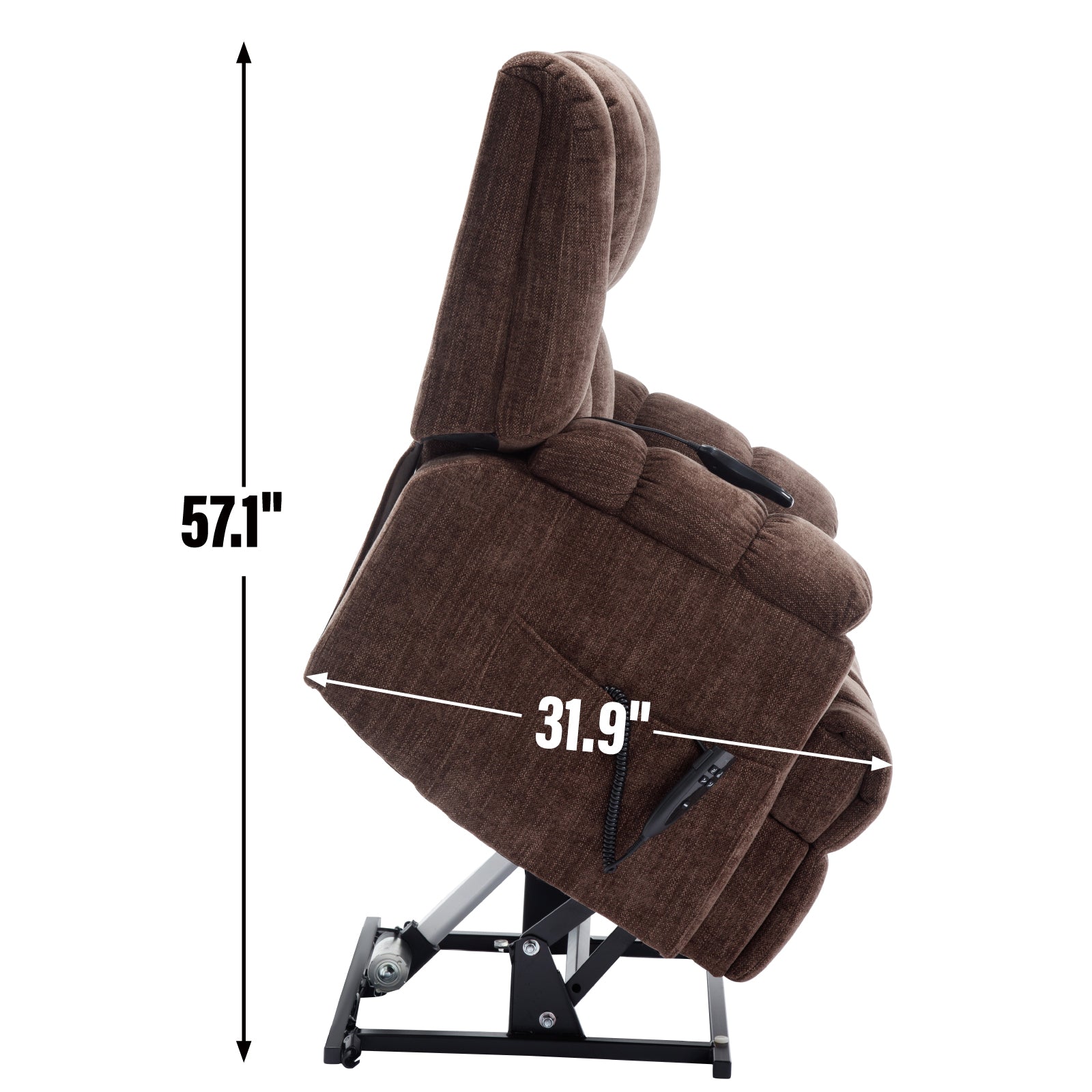 Dual Motor Heat Massage Infinite Position Up to 350 LBS Electric Power Lift Recliners with Power-Remote - Brown - detail view 5