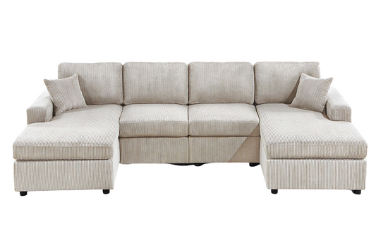 Modern Design Sectional Set 3pc Armless Loveseat Two Matching Pillow Right Arm And Left Arm Chaise Ivory Finish Primary Living Room - detail view 2