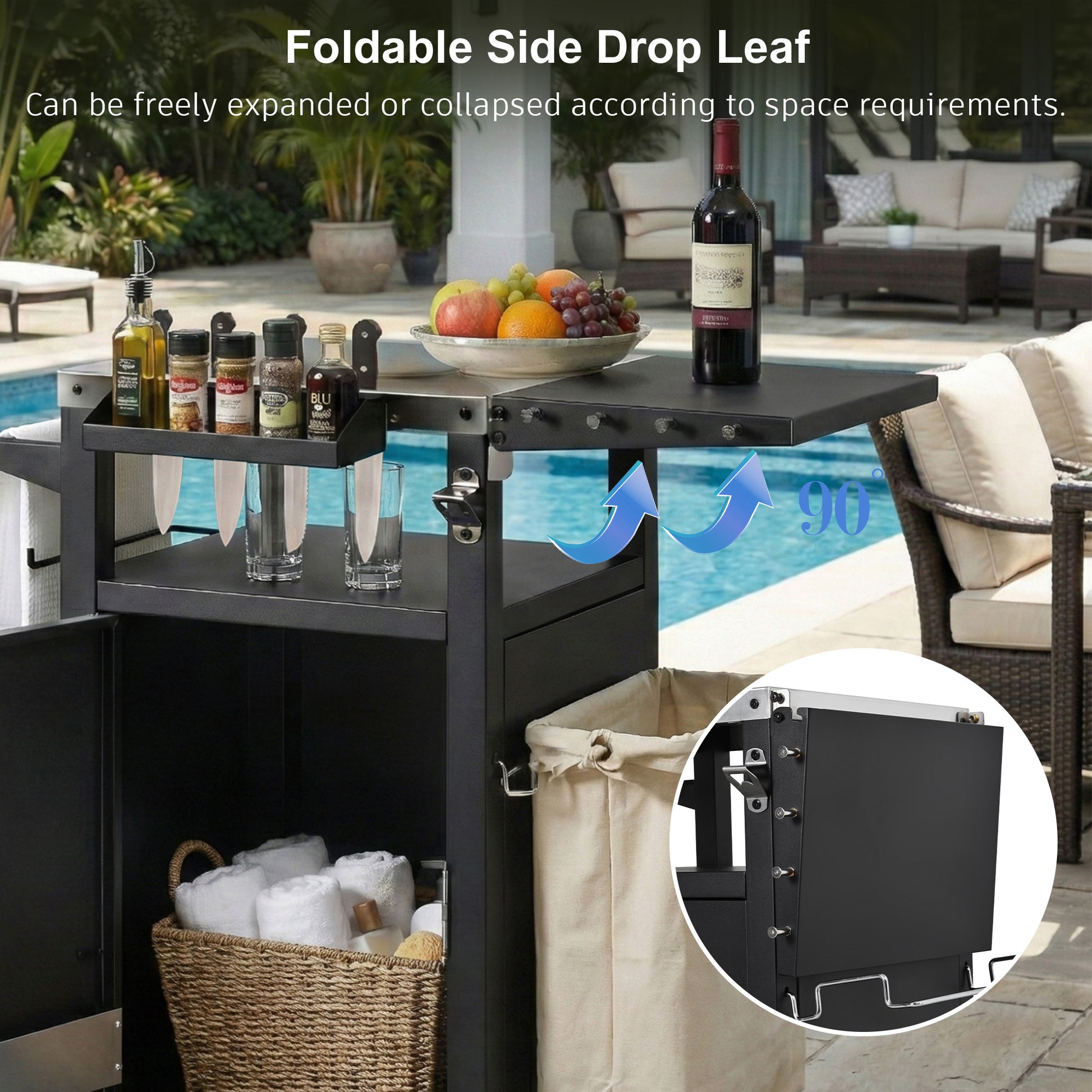 K&k 33.9' Outdoor Grill Cart with Drop Leaf - Black - detail view 5