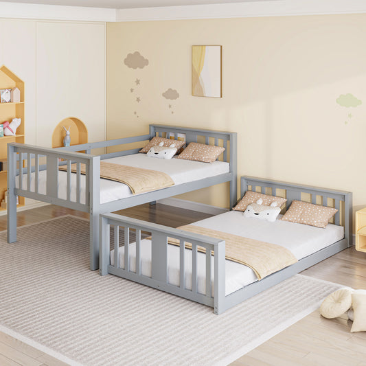 Twin over Twin Bunk Bed with Slide and Ladder - Gray - detail view 2