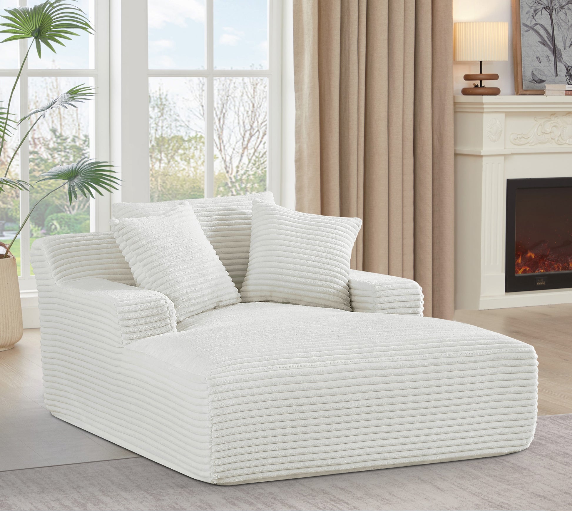Cloudline Oversized Chaise Lounge Chair in Soft Corduroy - Ivory - detail view 7