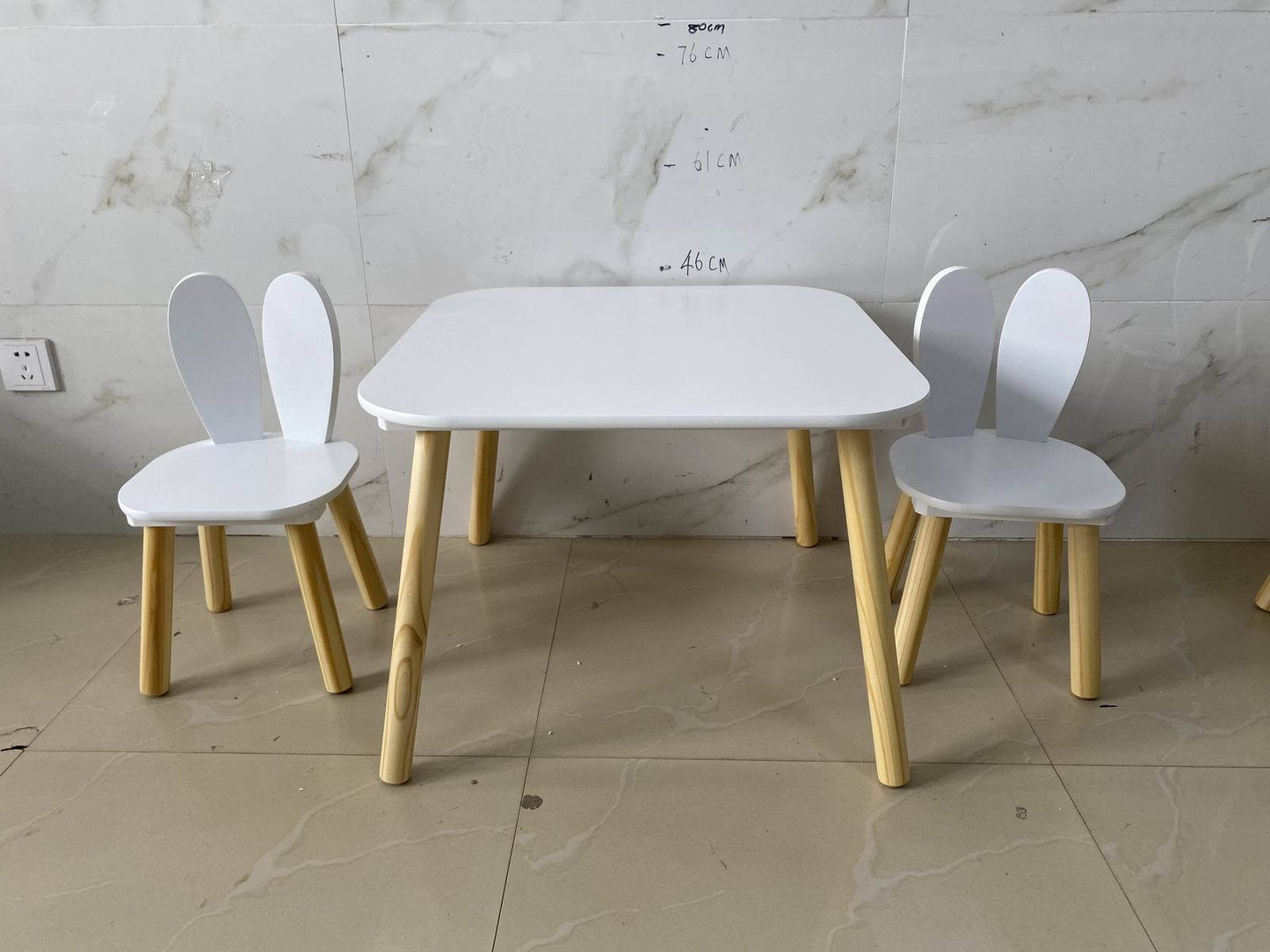 Kids Table and 2 Chairs Set, 3 Pieces Rabbit Themed Toddler Table and Chair Set