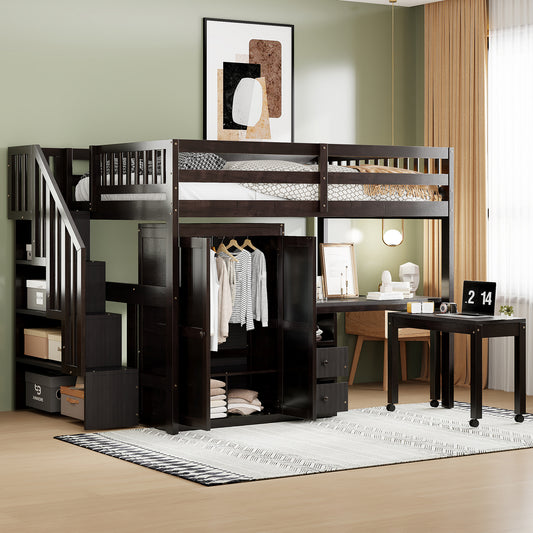 Full Size Loft Bed with Stairs - Espresso - primary color shot