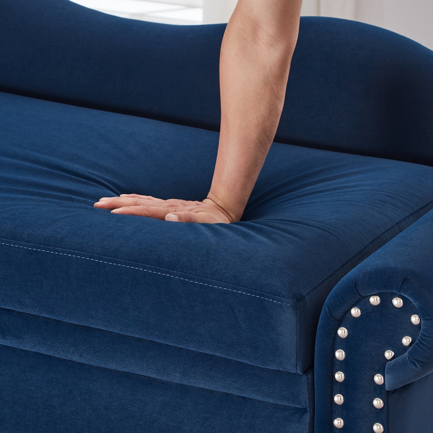 64" Modern Velvet Chaise Lounge - Navy & Blue - detail view 5