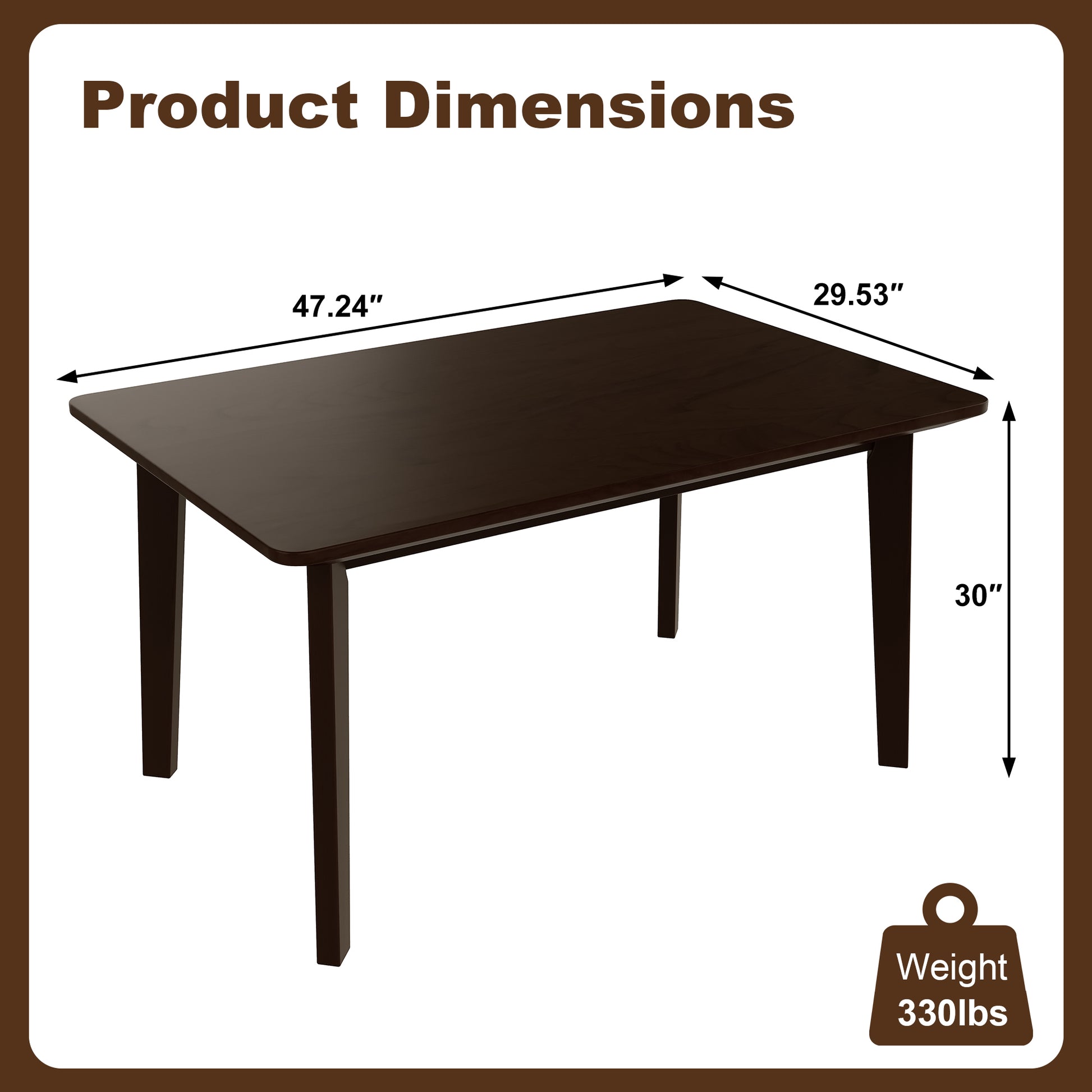 Rustic 5-Piece Dining Set - 1 Solid Wood Table + 4 Upholstered Chairs - Espresso - Gray - detail view 6