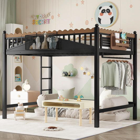 Full Size Loft Bed with Ladders - Black - primary color shot