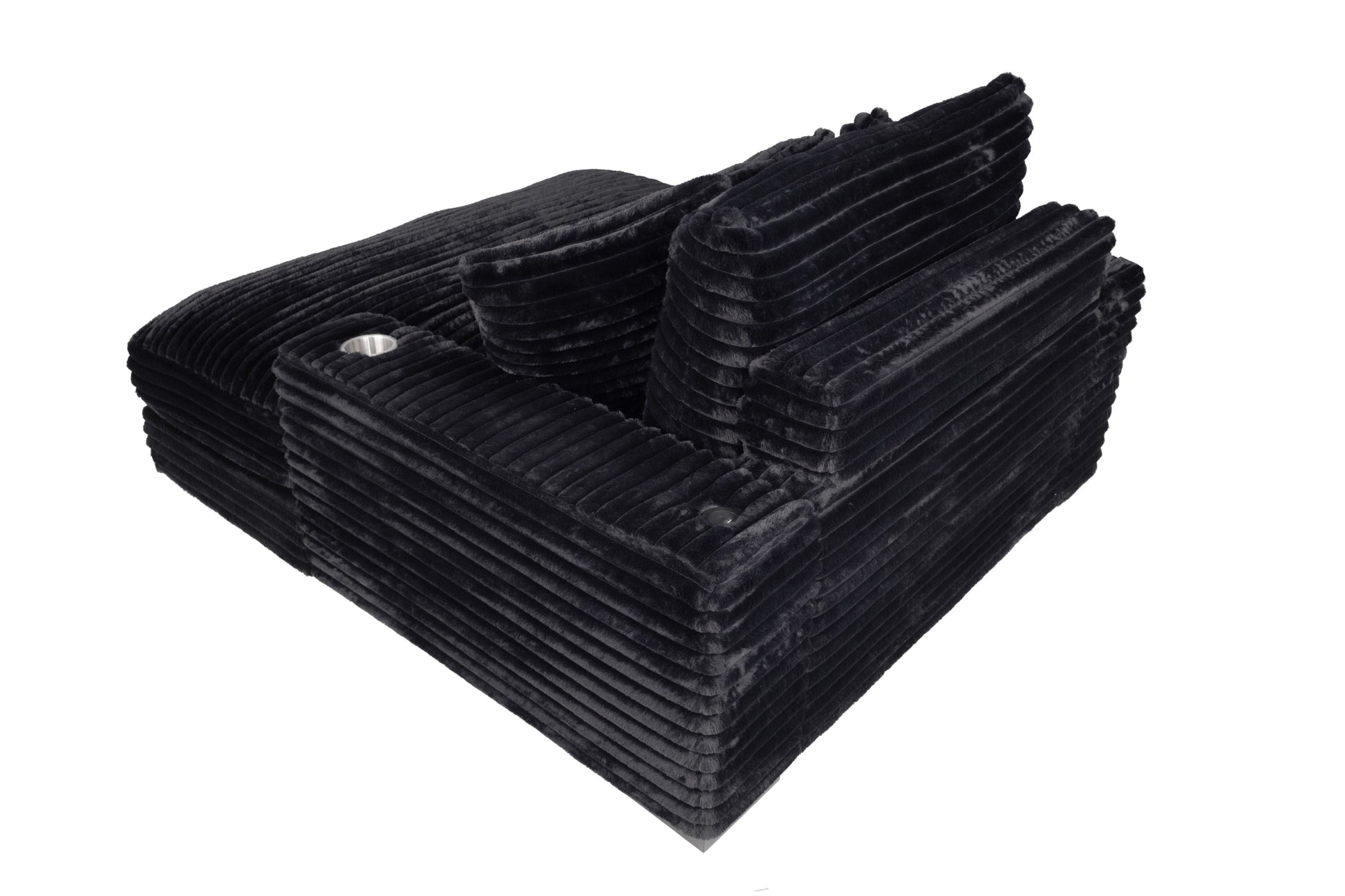 Modern Chaise Lounge W 2/ Cup Holders USB Ports Black Corduroy Wooden Legs Pillows Plush Couch Sofa Chaise - detail view 3