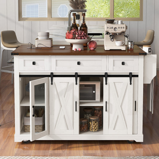 K&k 58' Farmhouse Kitchen Island with Storage - White - detail view 2