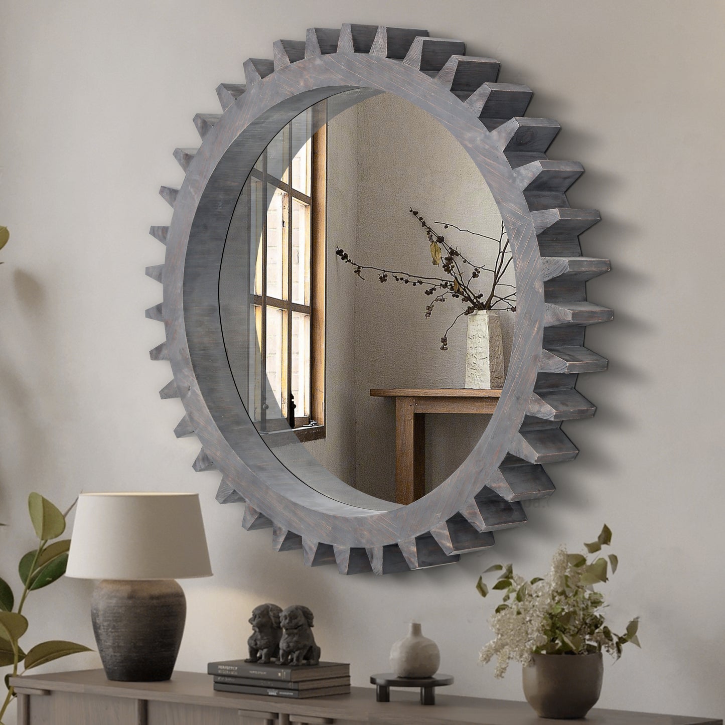 Retro Gear Mirror - Vintage Decor for Home Spaces
