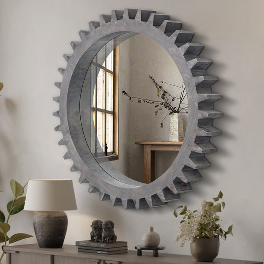 Retro Gear Mirror - Vintage Decor for Home Spaces