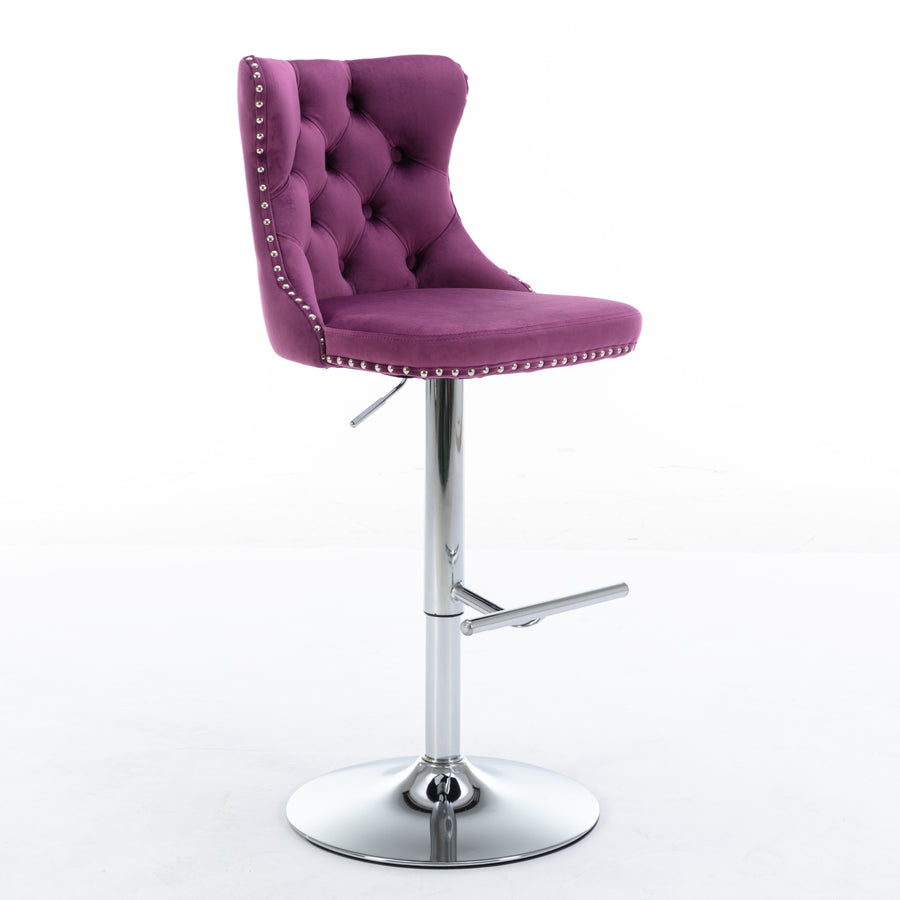 Purple Velvet Bar Stool with Silver Legs (Set of 2)