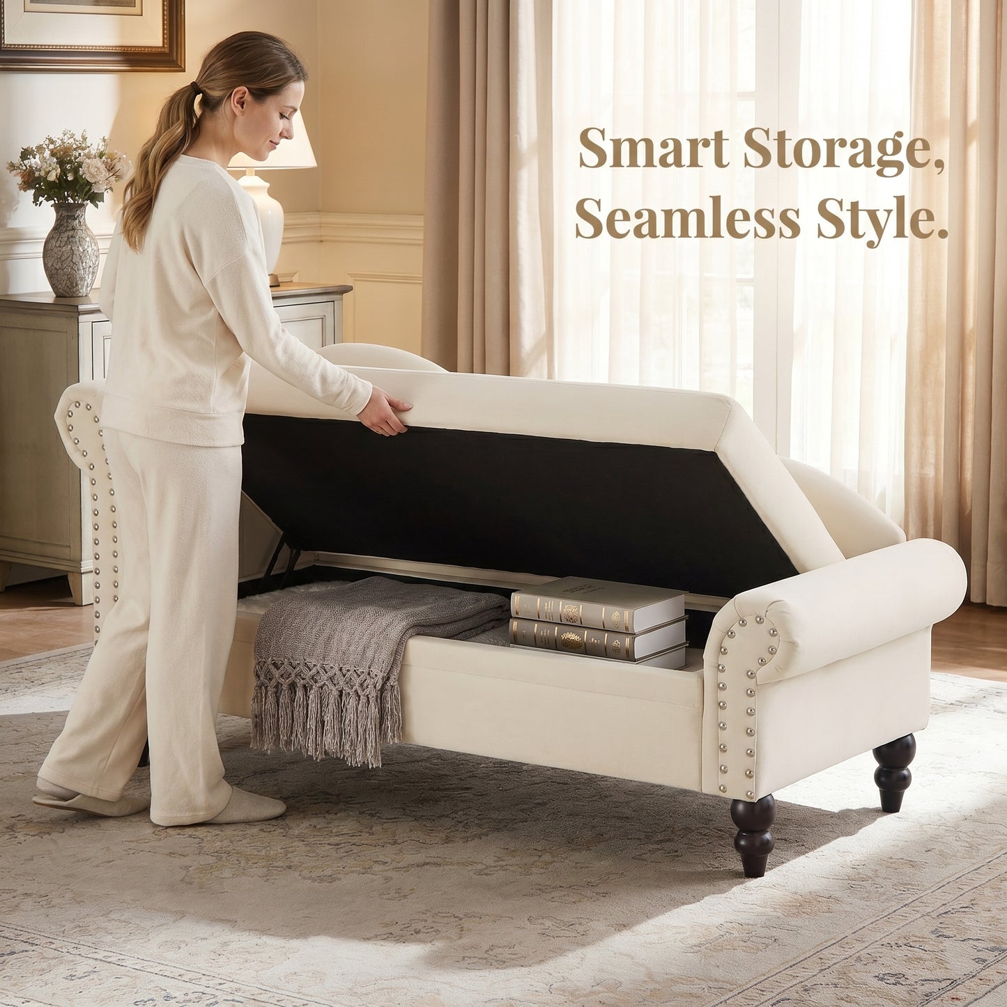 64" Modern Velvet Chaise Lounge - Beige - detail view 5