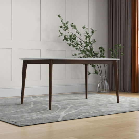 Brown and White Rectangular Solid Wood Dining Room Table with Brown Wood Base - detail view 2