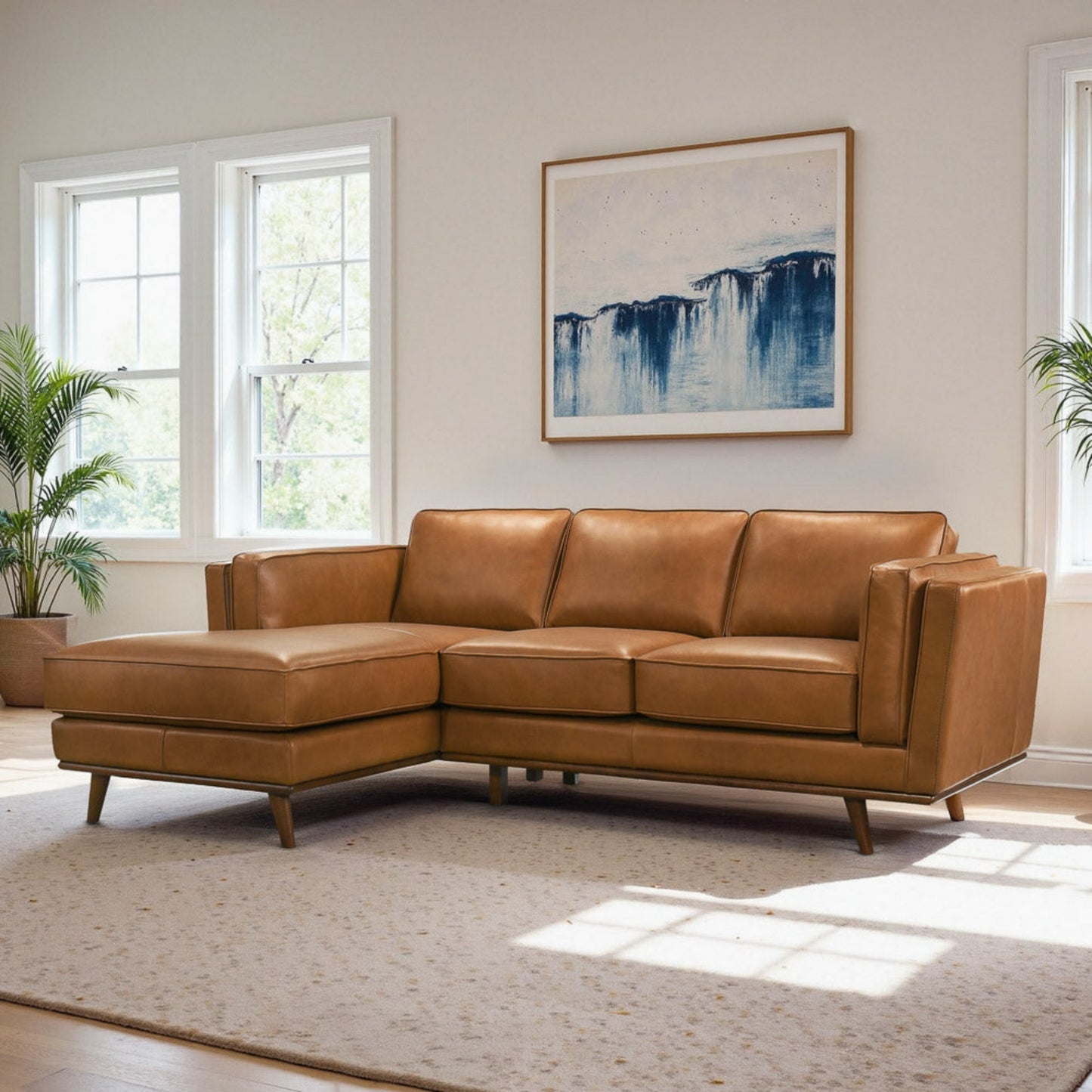 Chase Genuine Leather Sectional Left Facing Sofa Tan Leather 90.90 inches - detail view 7