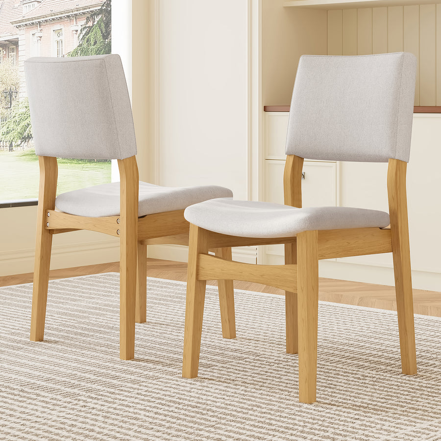 Upholstered Stackable Dining Chairs Set of 2 - Linen Fabric Seat & Backrest - Natural - primary color shot