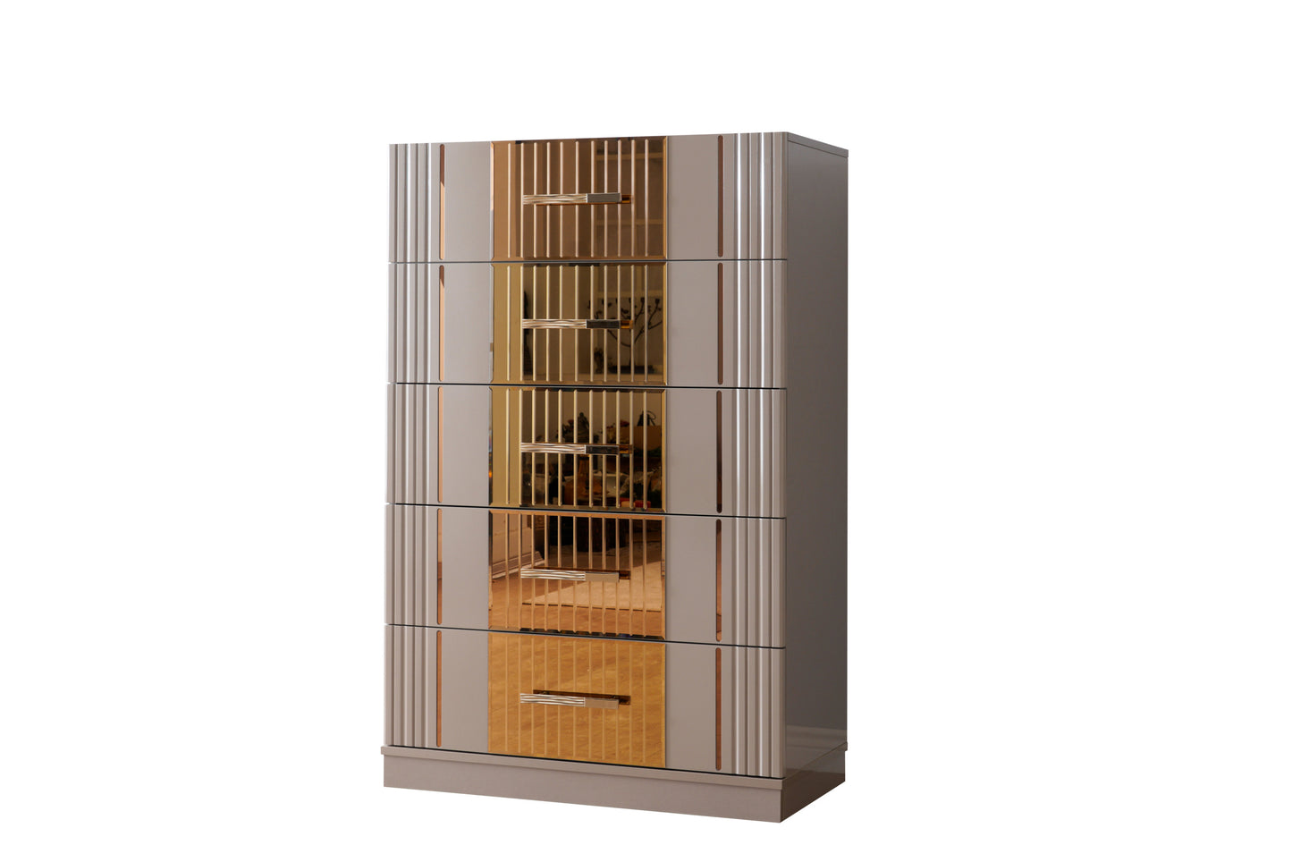 Lorenzo 5-Drawer Glam Chest, Gray & Gold