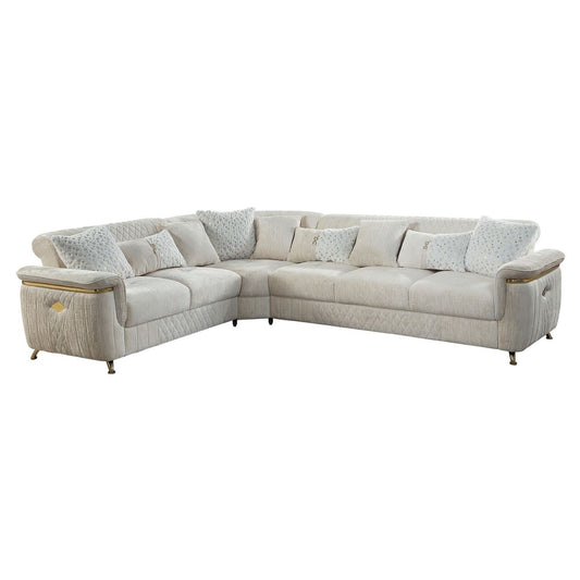 ARGO Contemporary Reversible Sectional with Wood Frame and Stainless Steel Base in Beige, 6-Seater - primary color shot