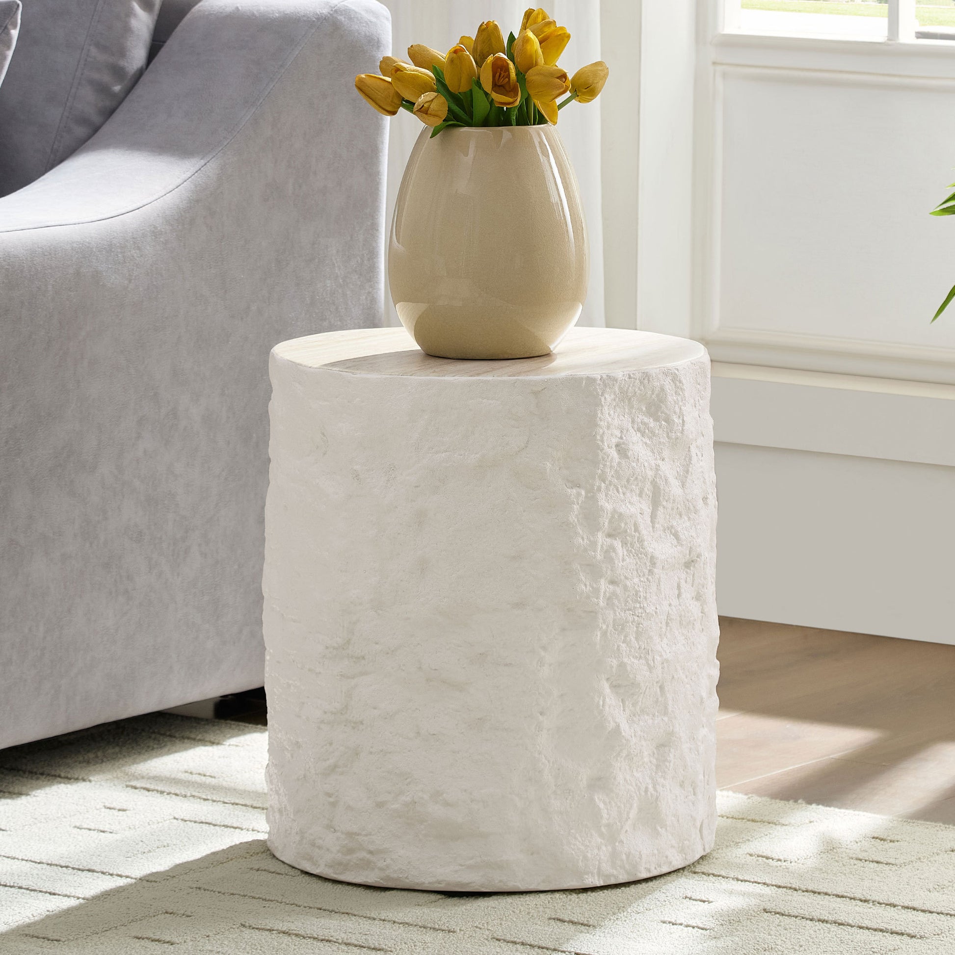 16" Side Table - Beige - White - primary color shot