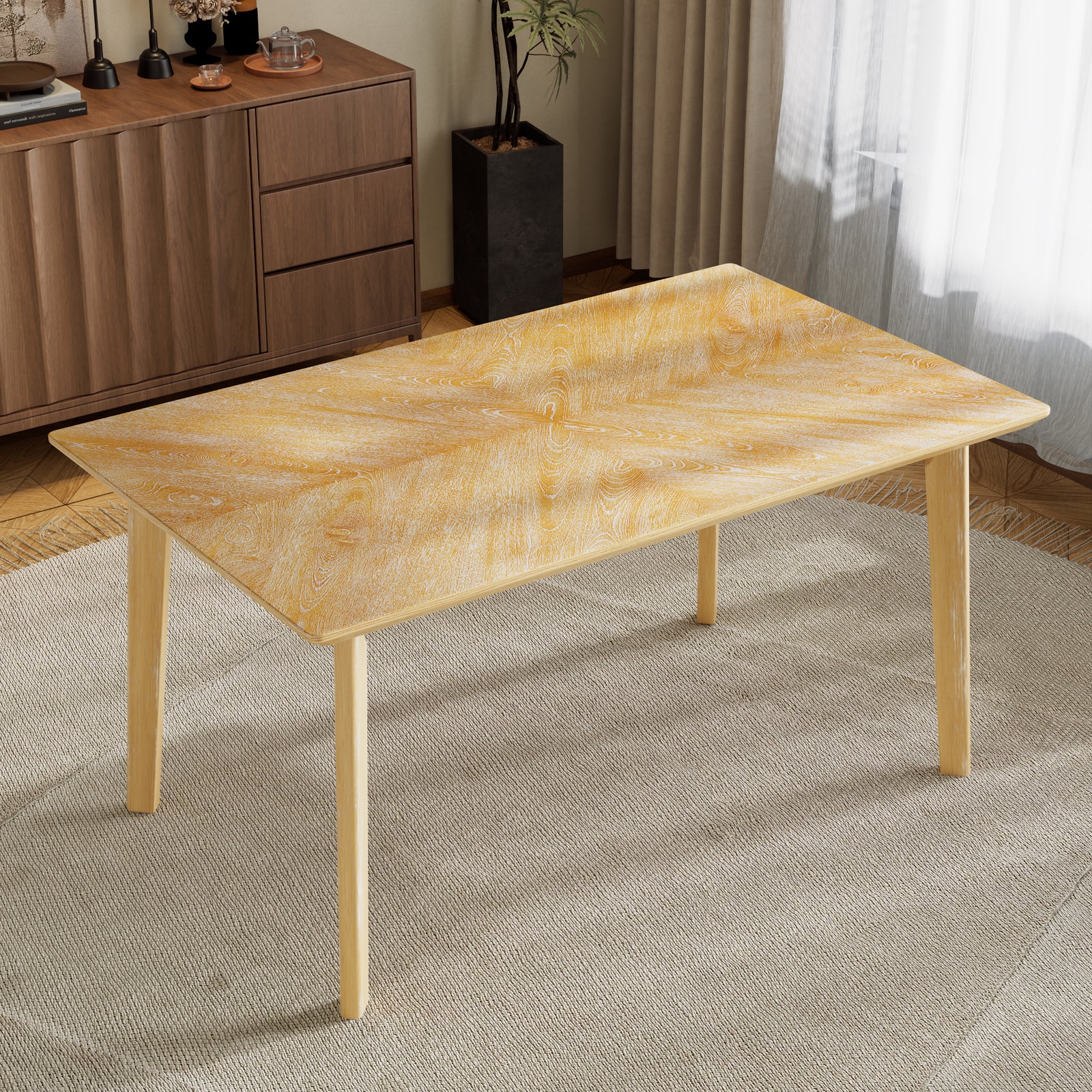 Retro Dining Table, Kitchen Room Table for 6, Minimalist Rectangular Dinette Table for Dining Room and Kitchen, Rubberwood Legs - primary color shot