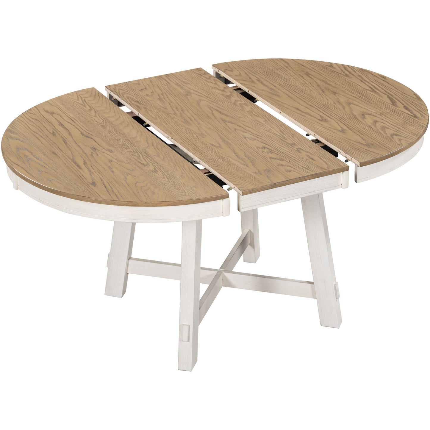 TREXM Farmhouse Round Extendable Dining Table with 16' Leaf Wood Kitchen Table (oak Natural Wood + Antique White) - Oak & Natural - detail view 6