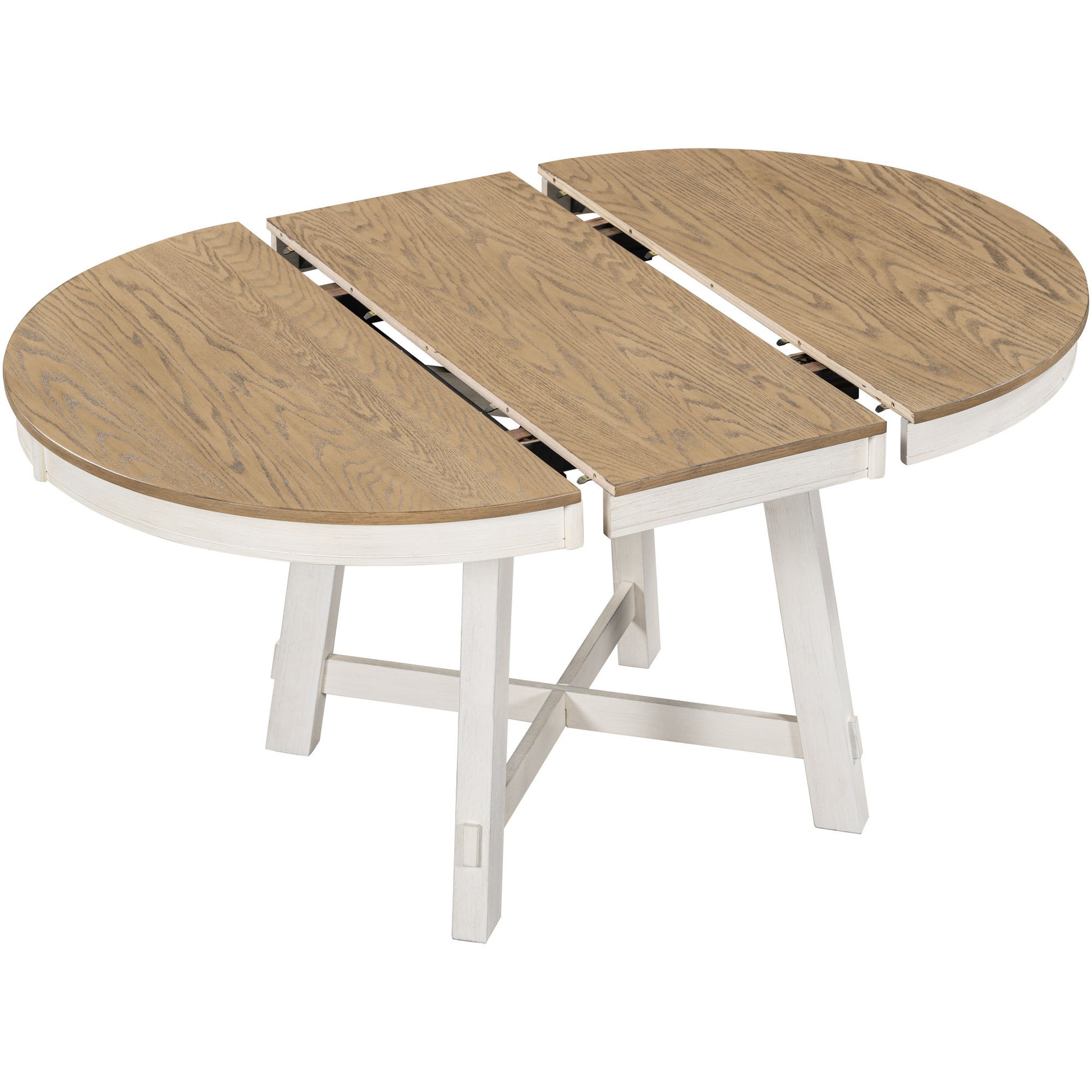 TREXM Farmhouse Round Extendable Dining Table with 16' Leaf Wood Kitchen Table (oak Natural Wood + Antique White) - Oak & Natural - detail view 6