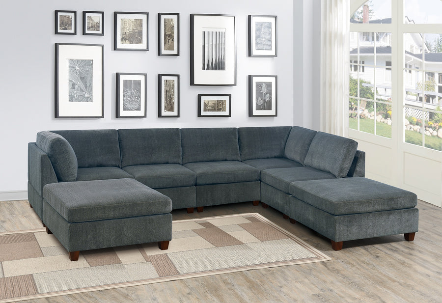 Living Room Furniture Gray Chenille Modular Sectional 7pc Set U-Sectional Modern Couch 2x Corner Wedge 3x Armless Chairs and 2x Ottoman Plywood - primary color shot