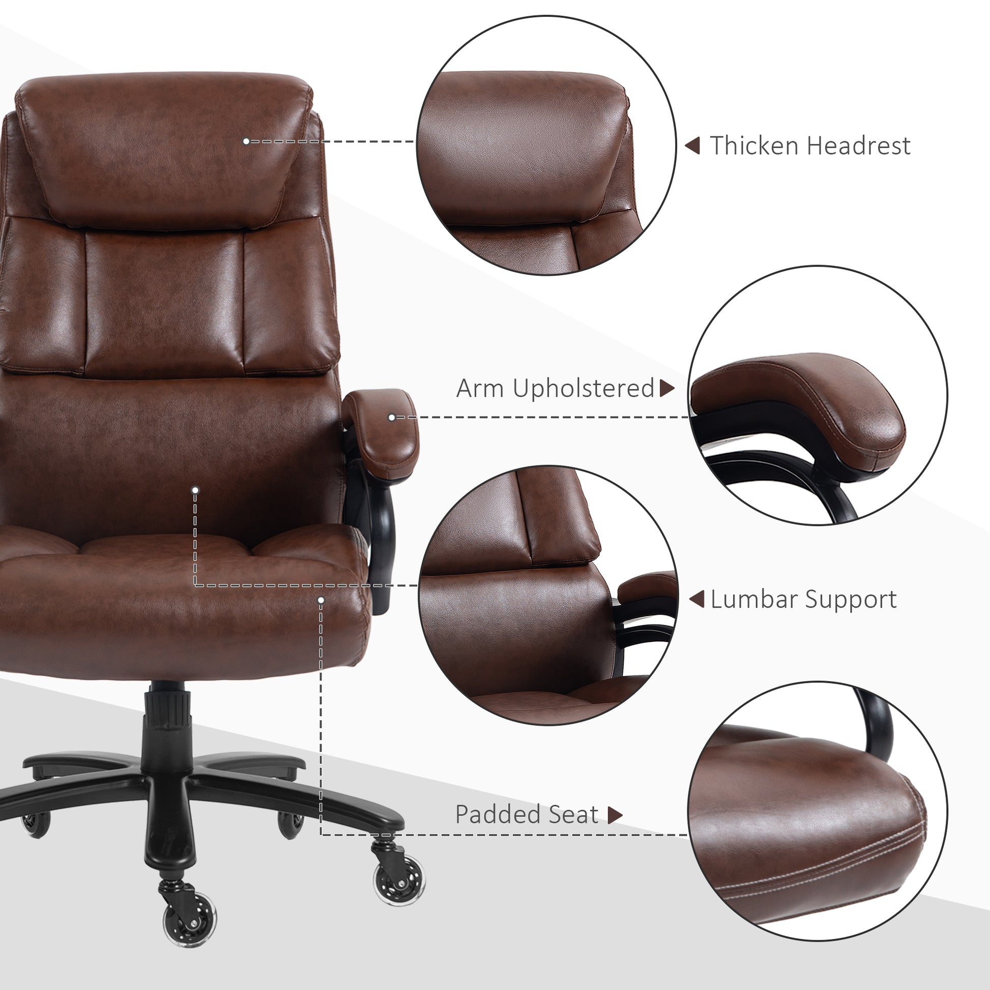 Vinsetto PU Leather Office Chair for Big and Tall, 400lb, Brown