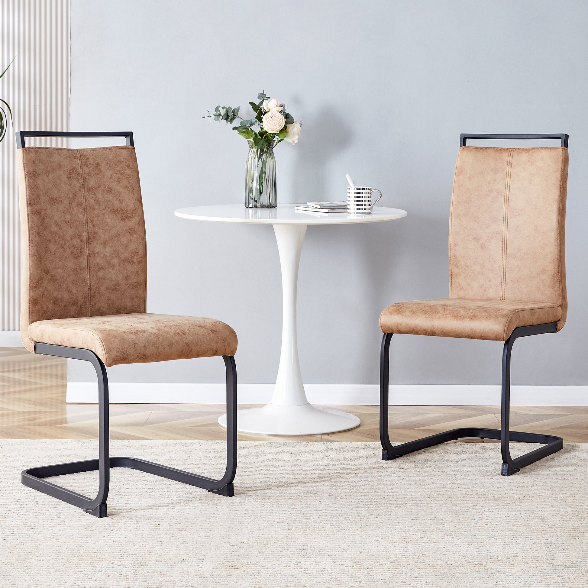 Black Upholstered Fabric Dining Chairs with Black Legs (set of 2) - detail view 3