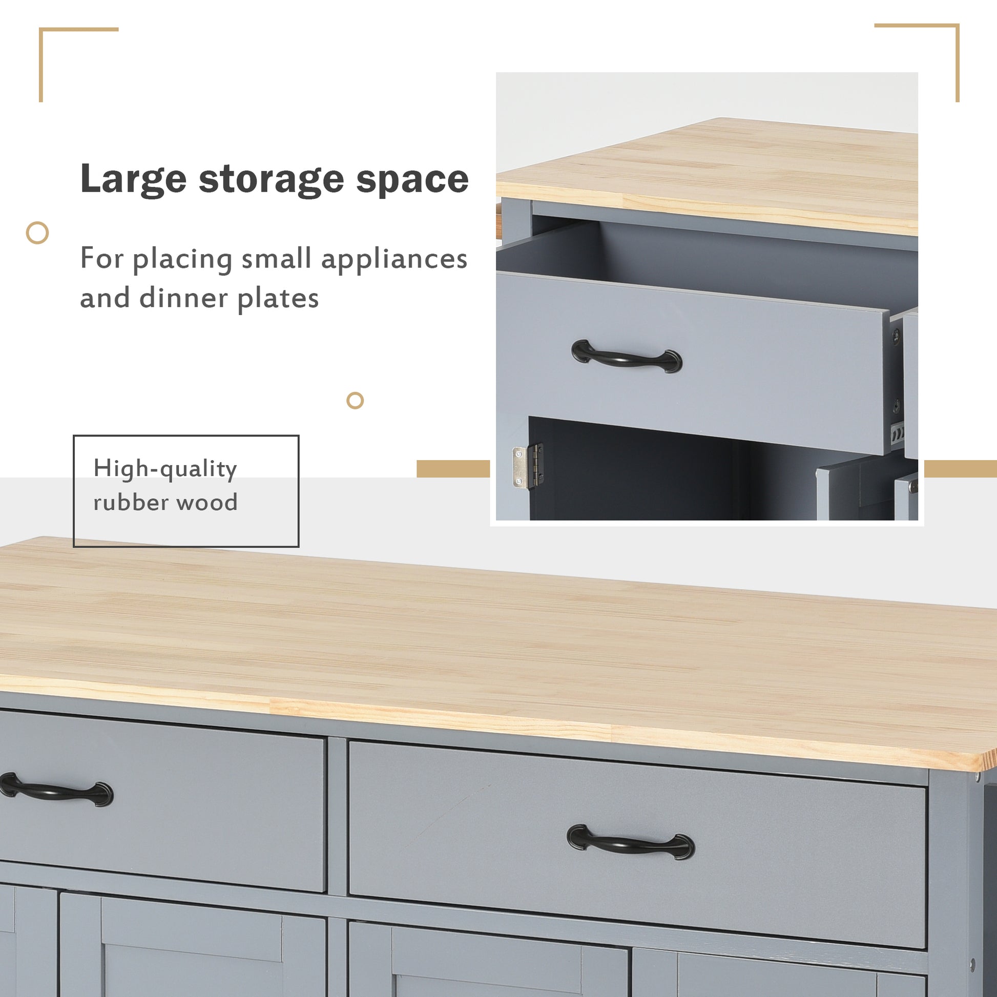 Kitchen Island Cart with Solid Wood Top & Locking Wheels - Blue - detail view 6