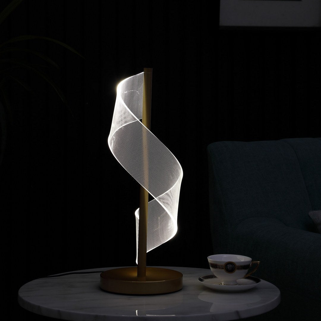 'S' Wave Swirl Acrylic Led Brushed Gold Table Lamp