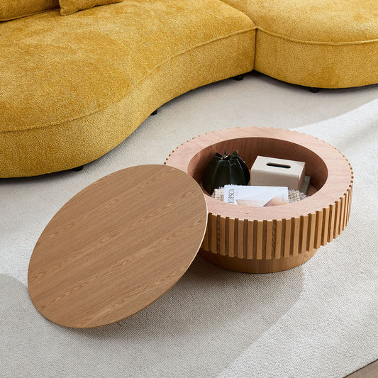 31.49'' Round Wood Coffee Table with Storage - Natural Ash - primary color shot