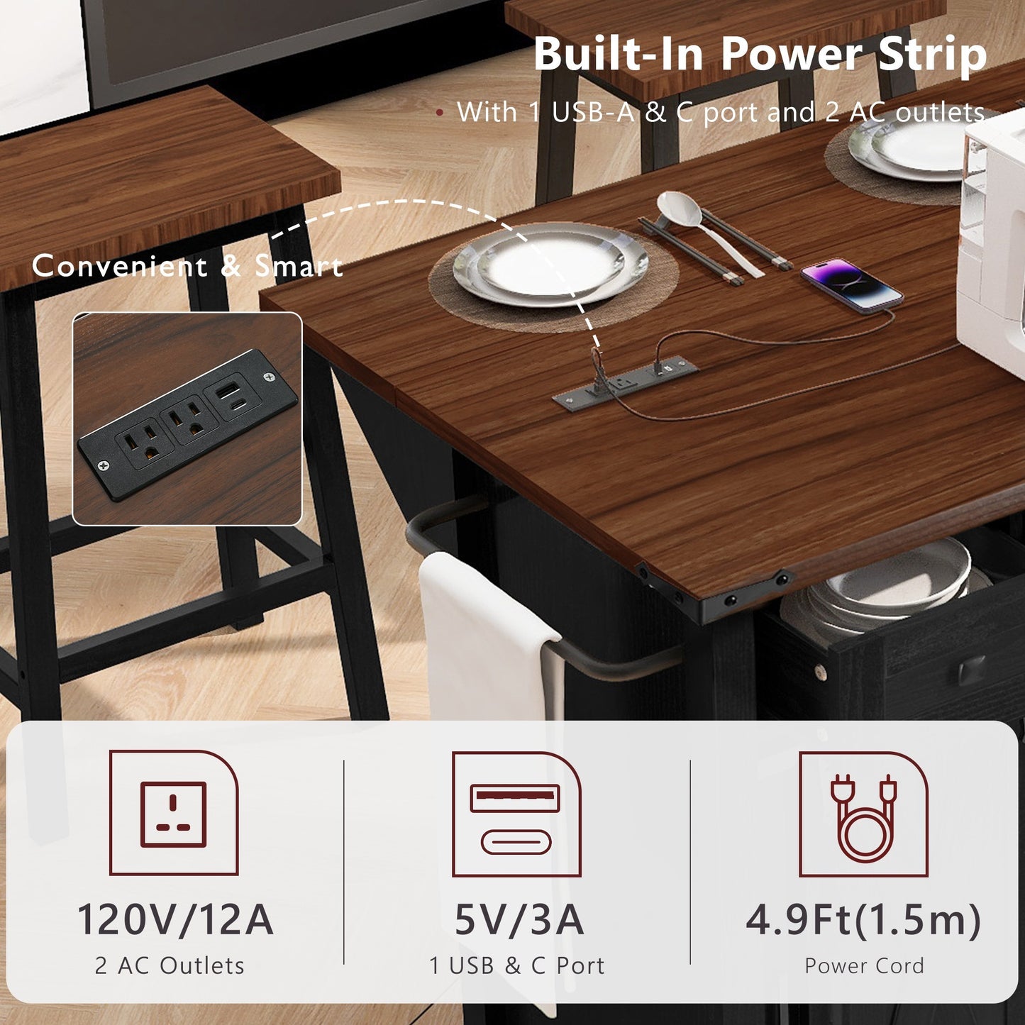 K&k 58' Farmhouse Kitchen Island with Storage - Black - detail view 6