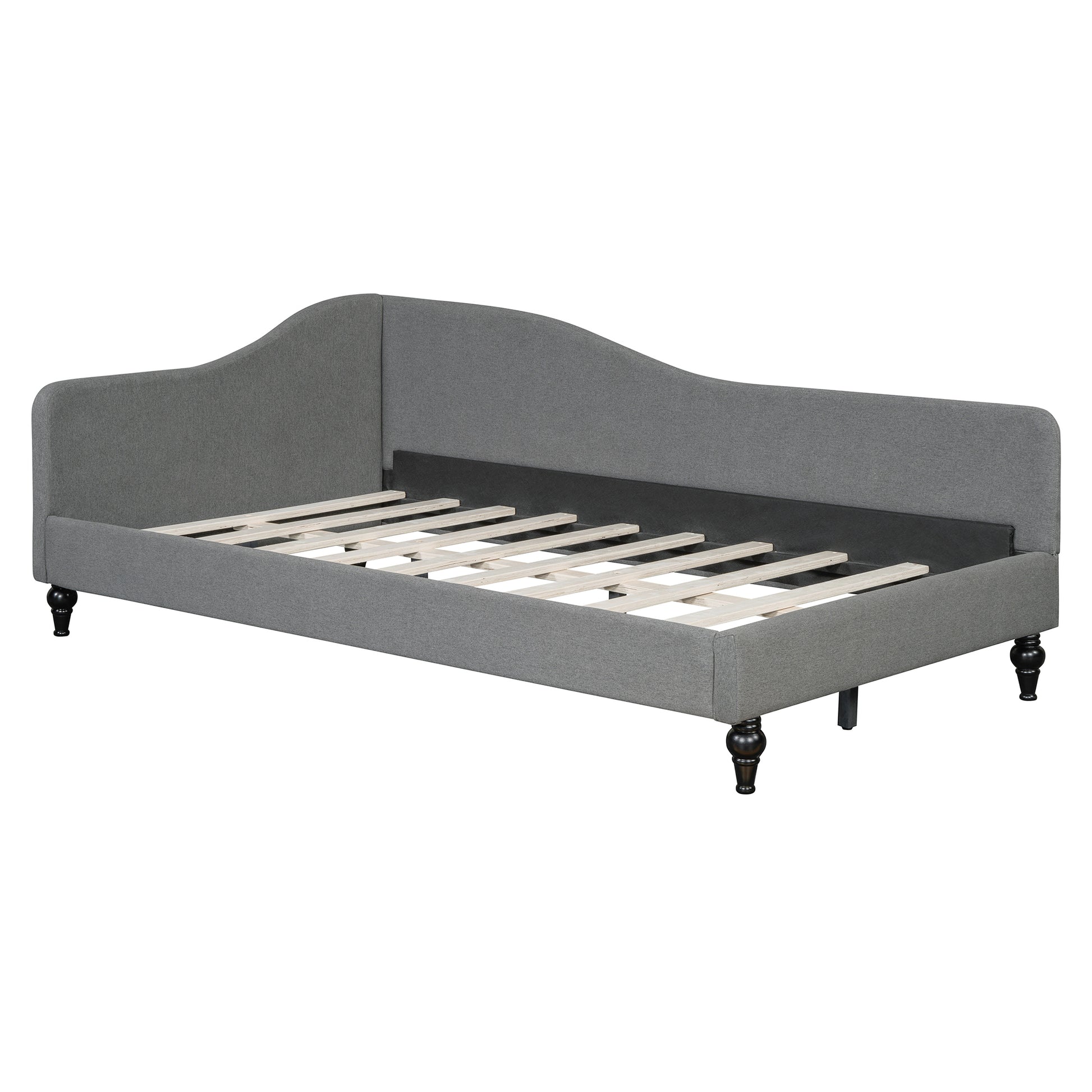 Thorne Twin Size L-Shaped Linen Daybed, with Solid Wood Legs, Gray