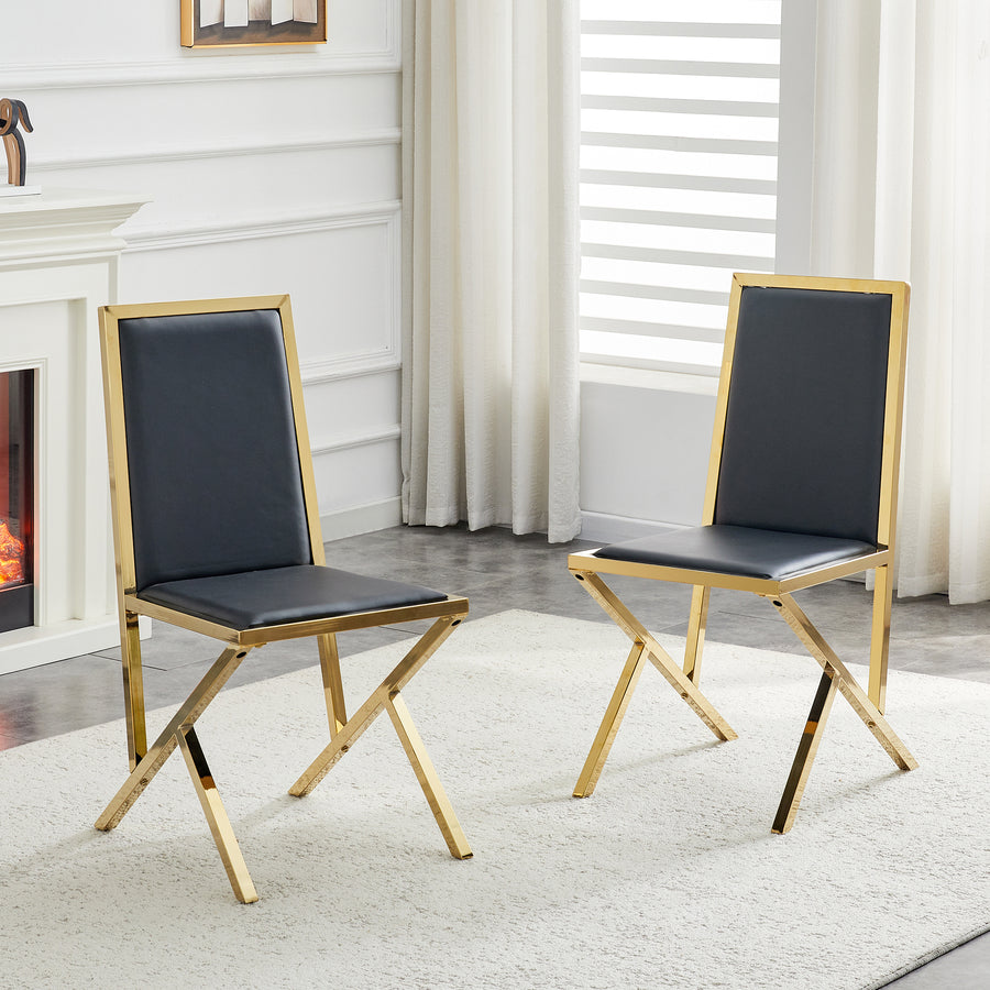 Black Upholstered Fabric Steel Frame Dining Chairs with Gold Legs (set of 2) - primary color shot