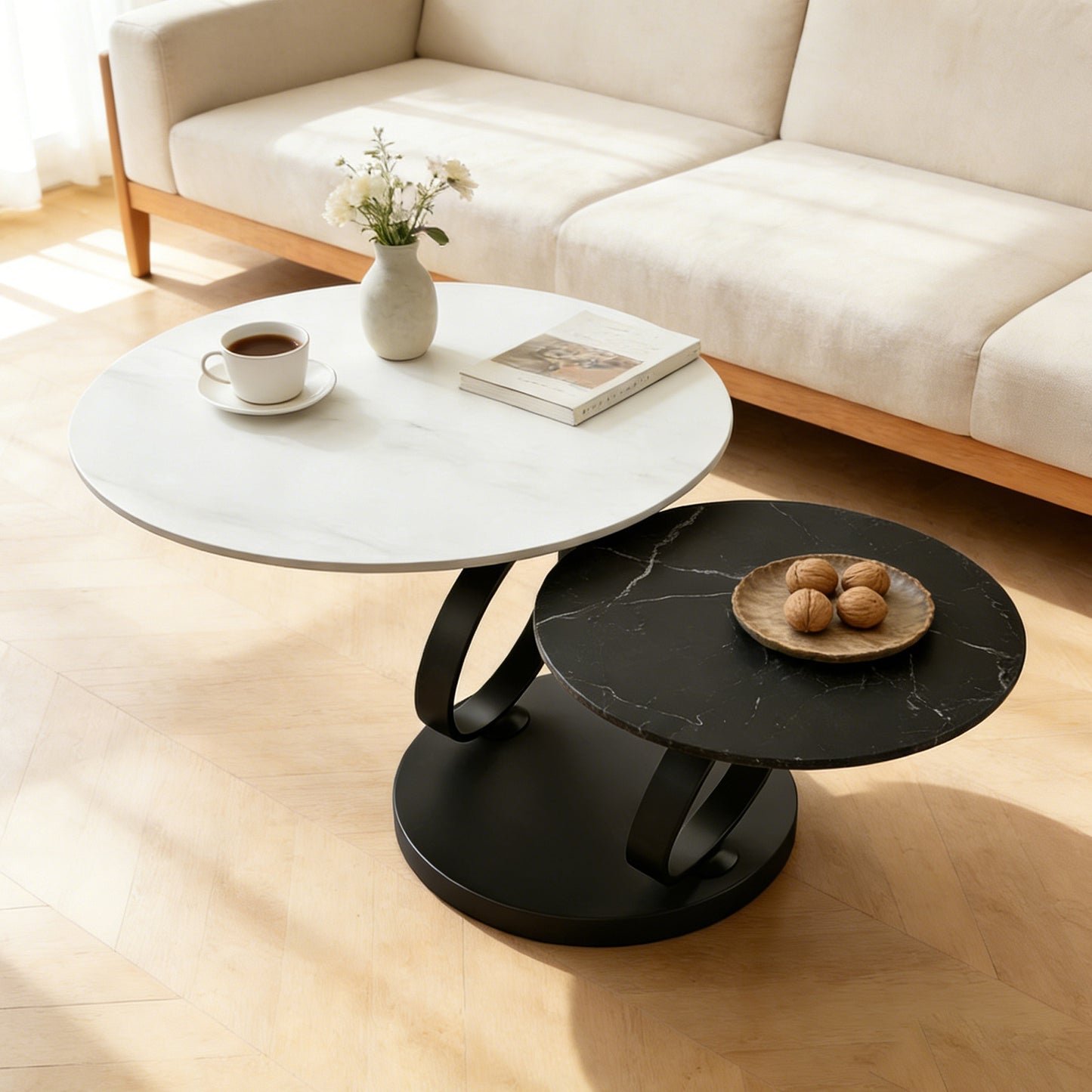 Black & White Metal+ceramic Tile Steel Frame Nesting Tables with Black Legs - detail view 7