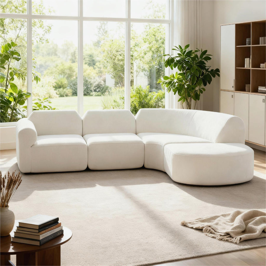 111' Modern Curved Sectional Sofa with High-Density Fully Compressed Sponge, Upholstered Deep Seat Wtih Ottoman, 3-Piece Set, Fully Assembled Right Hand Facing - primary color shot