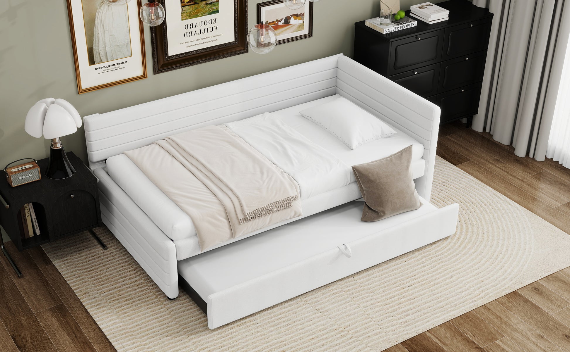 Aya Twin Size Upholstered Daybed with Trundle, White