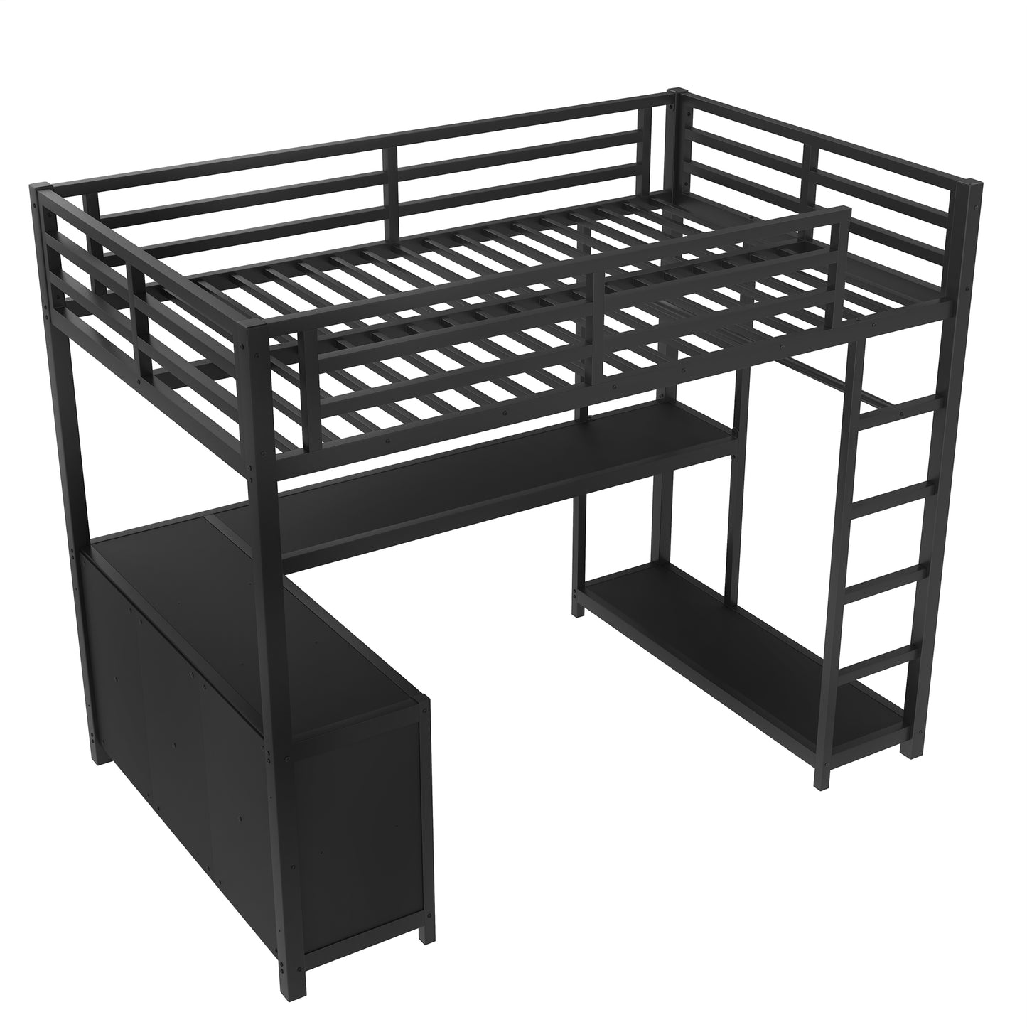 Metal Loft Bed with Wardrobe and L-Shaped Desk - Black - detail view 5